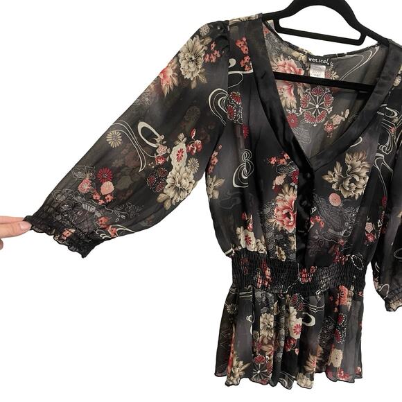 Vintage Wet Seal Sheer Peplum Peasant Blouse - Picture 2 of 6